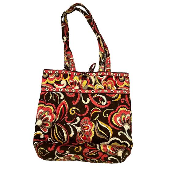 Vera Bradley Yellow, Red and Brown‎ Print Shoulder Bag Purse Tote - Picture 1 of 11